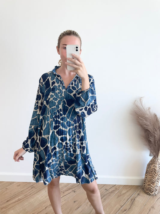 Giraffe Print Tunic Dress in Navy